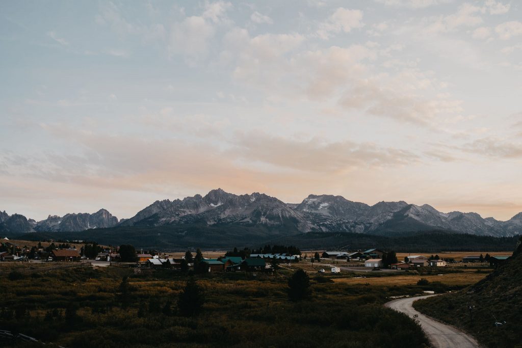 A photo of the Sawtooth Mountains at sunset.