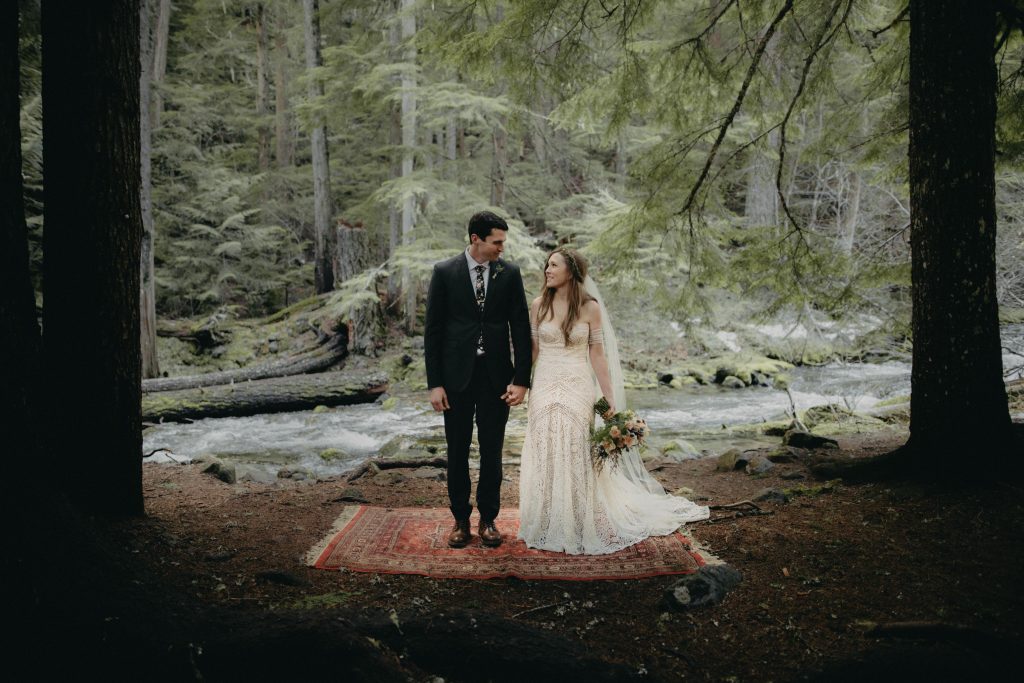 A bride and groom at their Mt Hood elopement.
